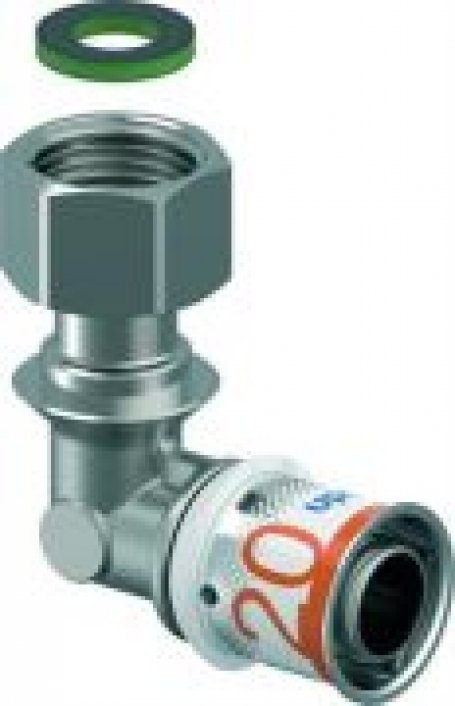 Uponor S-Press pers schroefverbindings knie vlak 20 x 1/2 MM binnendraad 1070613