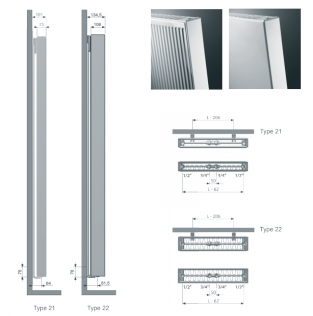 Thermrad Vertical Line Plateau T22 H2000xL500 2449W wit montage